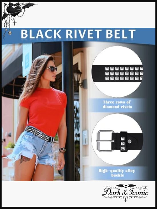 Studded Punk Rivet Belt & Double Grommet Belt Set PU Leather Y2K main image 5